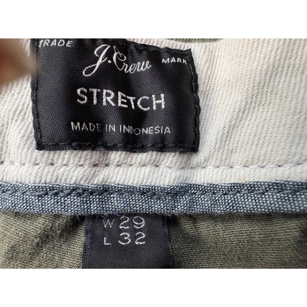 J.Crew Mens Stretch Chino Pants Olive Green Slim Straight 29x32‎ Cotton Blend